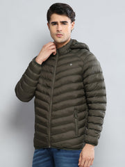 Men Olive Solid Hooded Full Sleeve Jacket - Goyalsons ShopMax