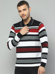 Men Black Solid Polo Collar Full Sleeve T-Shirt