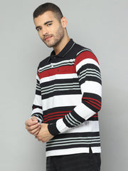 Men Black Solid Polo Collar Full Sleeve T-Shirt