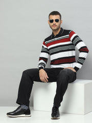 Men Black Solid Polo Collar Full Sleeve T-Shirt