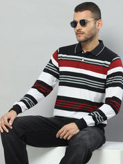 Men Black Solid Polo Collar Full Sleeve T-Shirt