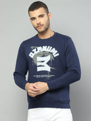 Men Blue Solid Round Neck Full Sleeve Sweatshirt