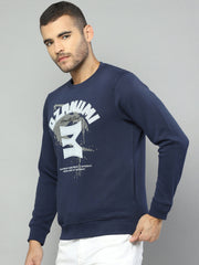 Men Blue Solid Round Neck Full Sleeve Sweatshirt