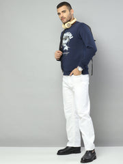Men Blue Solid Round Neck Full Sleeve Sweatshirt