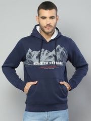 Men Blue Solid Hooded Full Sleeve Sweatshirt