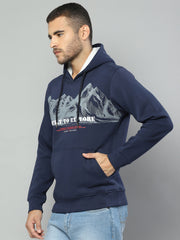 Men Blue Solid Hooded Full Sleeve Sweatshirt