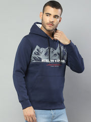 Men Blue Solid Hooded Full Sleeve Sweatshirt