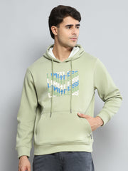 Men Green Printed Hooded Full Sleeve Sweatshirt