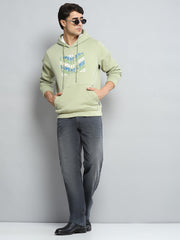Men Green Printed Hooded Full Sleeve Sweatshirt