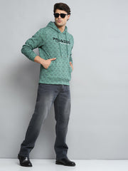 Men Green Printed Hooded Full Sleeve Sweatshirt
