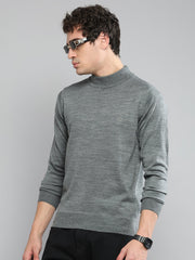 Men Grey Solid Turtle Neck Full Sleeve Pullover