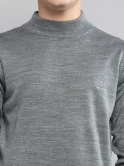Men Grey Solid Turtle Neck Full Sleeve Pullover