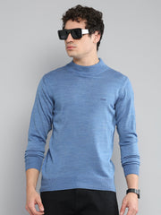 Men Blue Solid Turtle Neck Full Sleeve Pullover - Goyalsons ShopMax