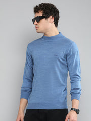 Men Blue Solid Turtle Neck Full Sleeve Pullover - Goyalsons ShopMax