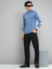 Men Blue Solid Turtle Neck Full Sleeve Pullover - Goyalsons ShopMax