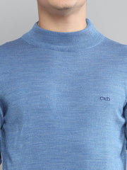 Men Blue Solid Turtle Neck Full Sleeve Pullover - Goyalsons ShopMax