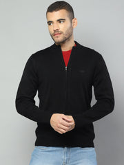 Men Black Solid Collar Full Sleeve Pullover