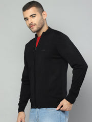 Men Black Solid Collar Full Sleeve Pullover