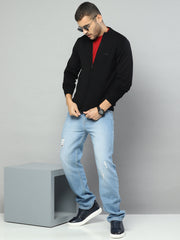 Men Black Solid Collar Full Sleeve Pullover