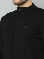 Men Black Solid Collar Full Sleeve Pullover