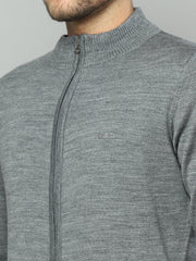 Men Grey Solid Collar Full Sleeve Pullover
