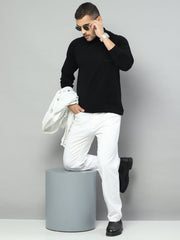 Men Black Solid High Neck Full Sleeve Pullover