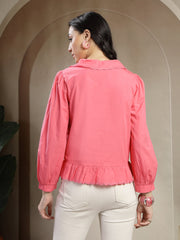 Gipsy Pink Cotton Blouse With Peter Pan Collar
