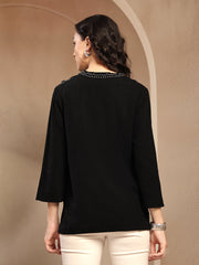 Gipsy Black Solid Linen Tunic