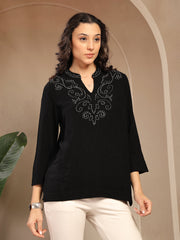 Gipsy Black Solid Linen Tunic
