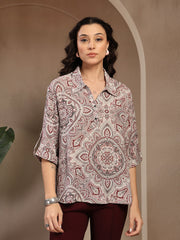 Gipsy Brown Rayon Printed V-Neck Tunic