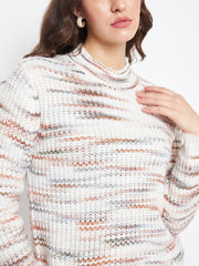 Madame Abstract Knit White Sweater For Women