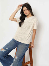Madame Dori Embroidery Cotton Blend Beige T-Shirt