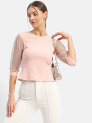 Madame Knit Sleeve Pink Regular Top