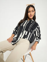 Madame All Over Print Black Cotton Blend Full Shirt