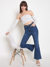 Madame Stone Wash Dark Blue Whiskered Flared Denim Jeans