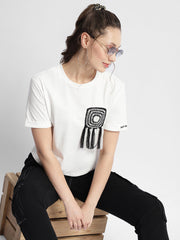 Madame Applique Pocket White Coloured T-Shirt