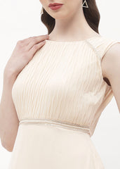 Madame Embellished Beige Crew Neck Maxi Dress