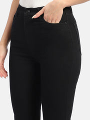 Madame Solid Black Flared Denim Jeans