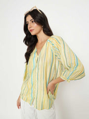 Madame Striped Rayon Blend Yellow Top