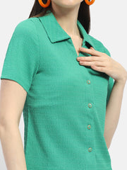 Madame Textured Green Half Sleeve Shirt
