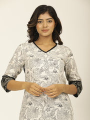 Black Handblock Printed Buddha Embroidered Kurta Set