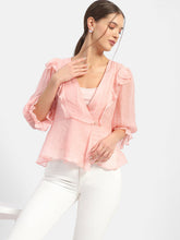 Madame Surplice Neck Salmon Poet Sleeve Top