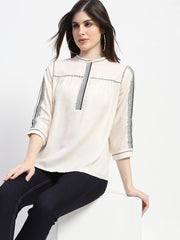 Madame Embroidered Off White Top