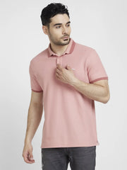 Men Dusty Pink Cotton Slim Fit Plain Polo Tshirt