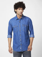 Spykar Mens Casual Shirt F/S Mshds2Bc121 Mid Blue