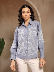Gipsy Blue Embroidered Cotton Shirt