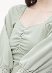 Madame Sweetheart Neck Sage Green Embellished Cuffs Top