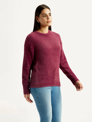 Women'S Solid Maroon Crew Neck Sweater