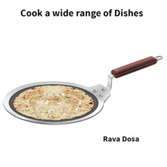 Hawkins 28 cm Dosa Tava, Triply Stainless Steel Shielded Nonstick Tawa with Rosewood Handle, Honeycomb Non Stick Induction Tawa, Silver (NSDT28)