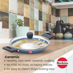 Hawkins Nonstick Pro 0.9 Litre Appachatty, Mini Kadhai, Appachatti, Appachetty, Appam Pot Maker, Deep Fry Pan with Glass Lid, Granite Kadai